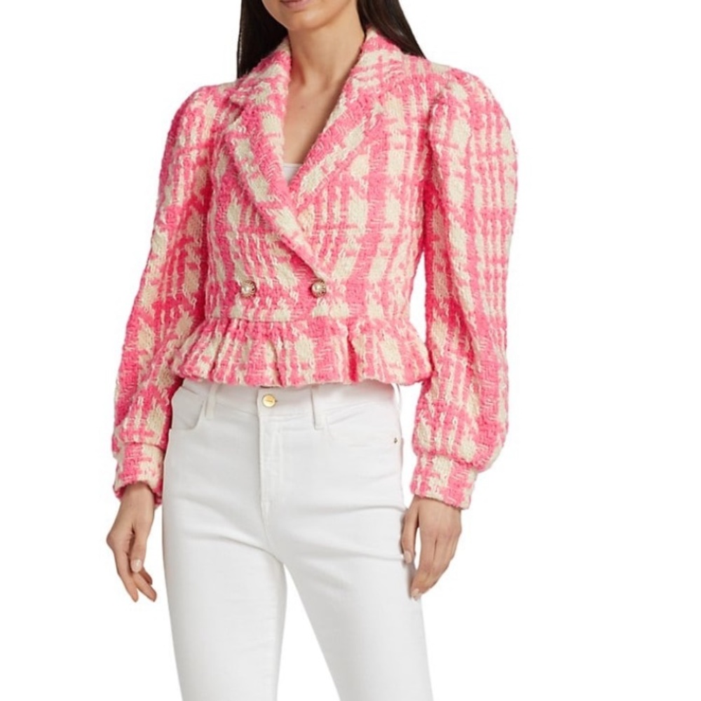 LOVESHACKFANCY  NEW Braelynn Plaid Tweed Crop Jacket pink